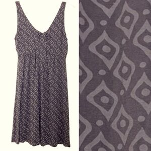 Fresh Produce Brown Babydoll Dress Large Geometric Print V-neck Sleeveless Y2K